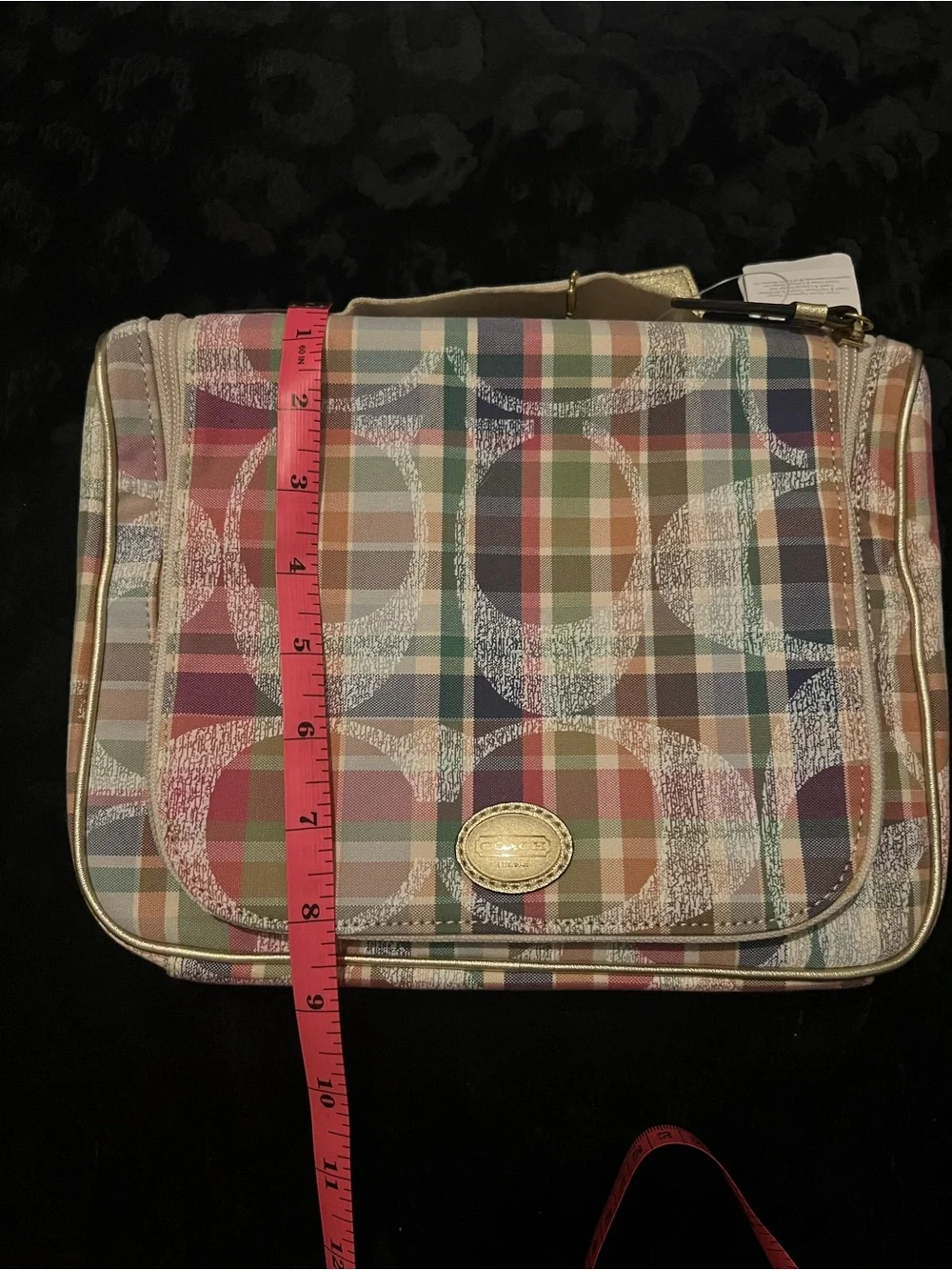 Coach Multicolor Plaid Circle Print Tote with Matching travel Case